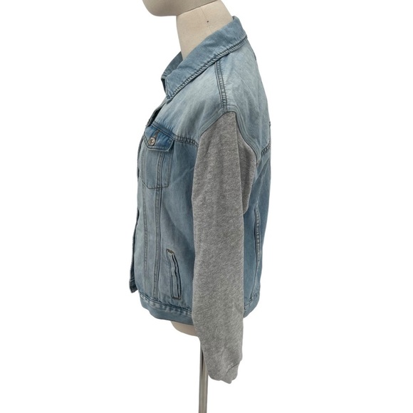 Forever 21 Fleece Sleeves Denim Jean Jacket Size Small Women’s - Picture 3 of 8